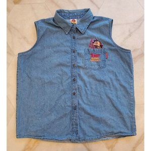 Vintage 90s Looney Tunes Tasmanian She-Devil Denim Cotton Vest Women's Size XL